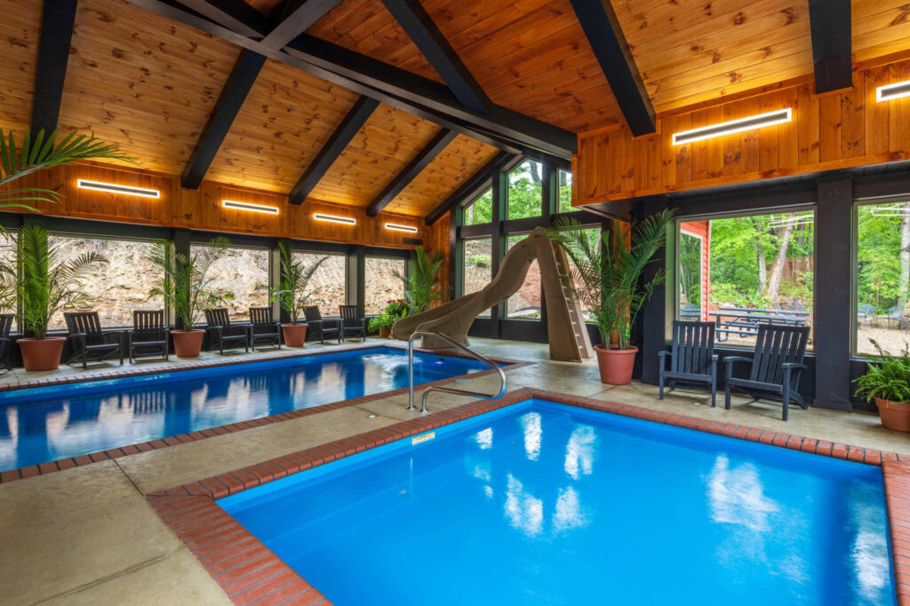 An indoor pool, accessible to guests staying in a Hocking Hills cabin
